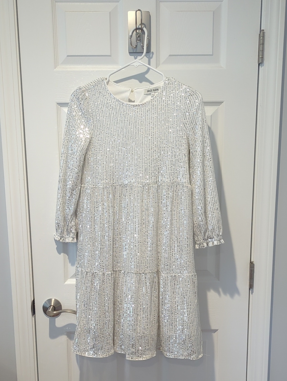 Grace Karin White Sequin Tiered Girls' Party Dress